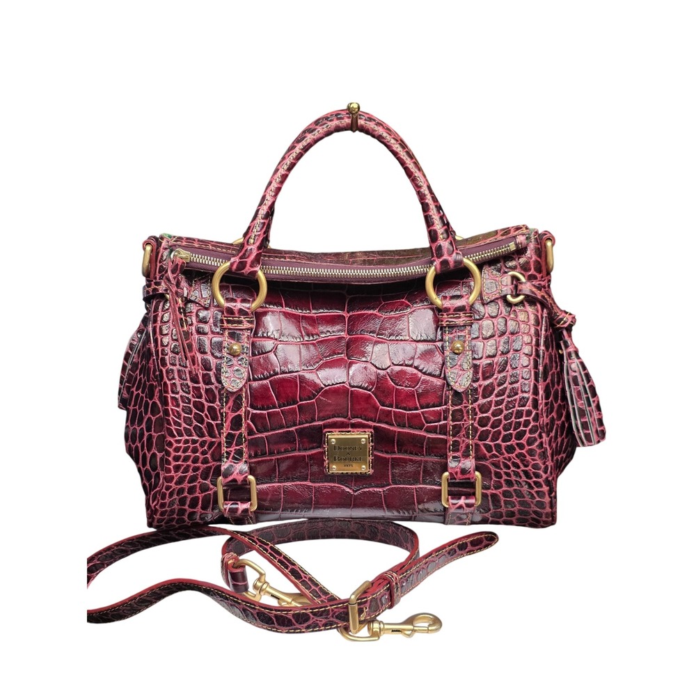 Dooney & Bourke Satchel Medium Burgundy Croc Embossed Leather Tassel Crossbody